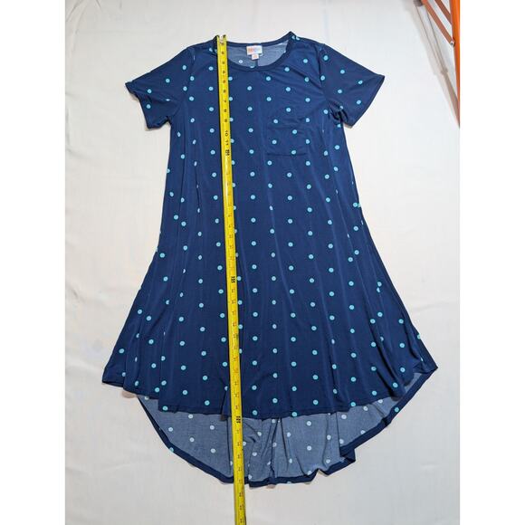 LuLaRoe Carly Midi Blue with Mint Green Polka Dots T-Shirt Dress Size XS - Picture 5 of 7